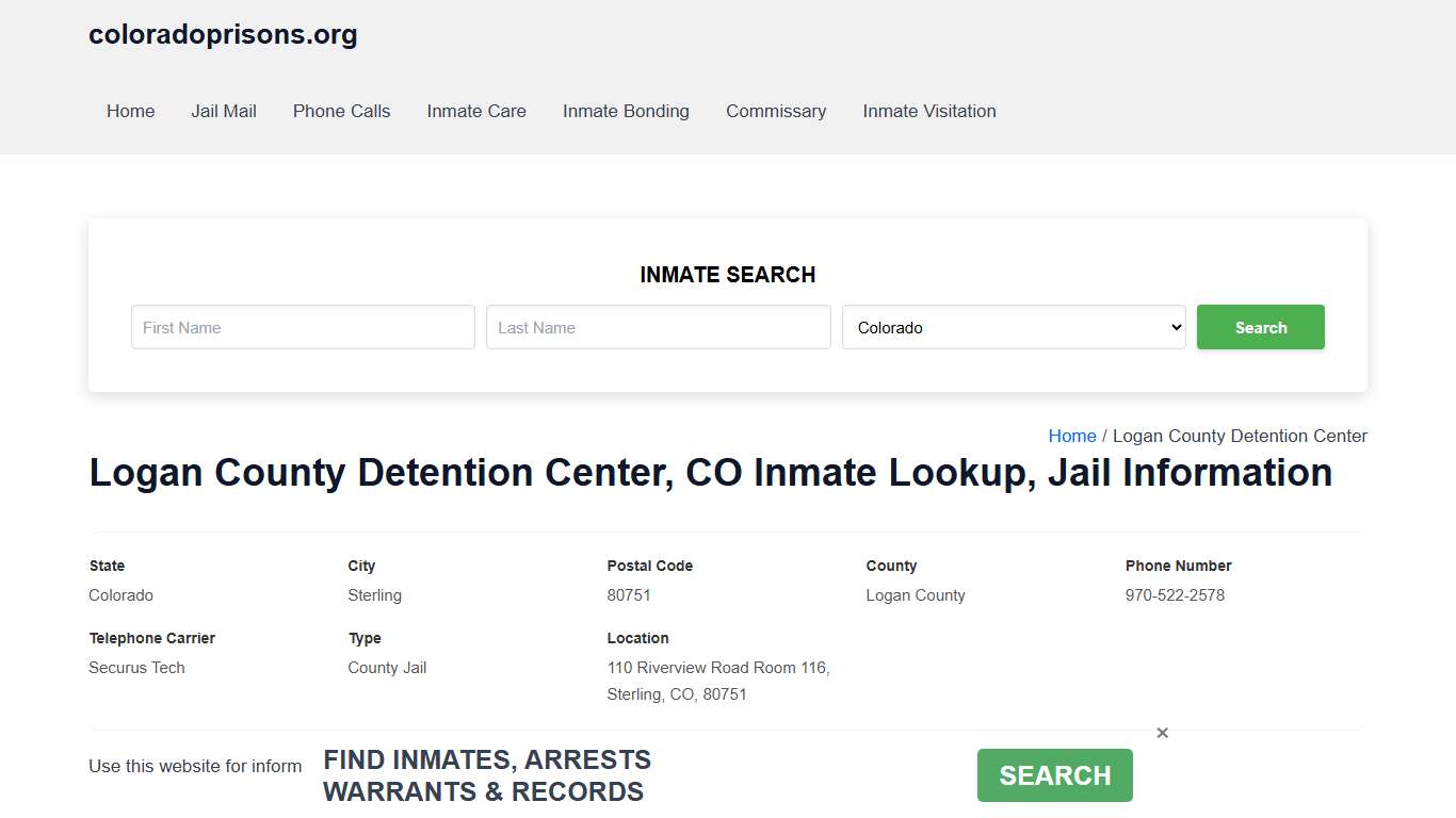 Logan County Detention Center, CO - Offender Locator, Contacts, Inmate Info