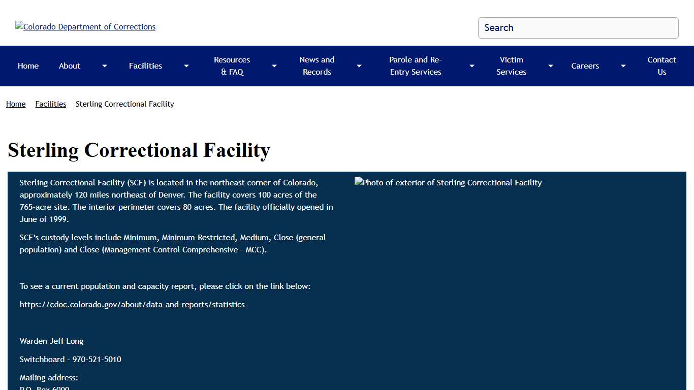Sterling Correctional Facility | Colorado Department of Corrections